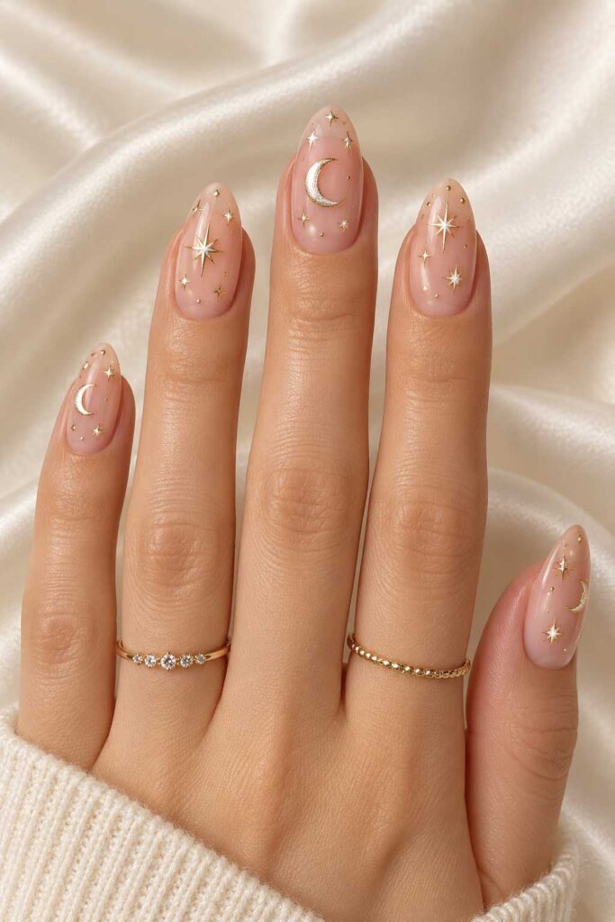 Nude Celestial Star Nails
