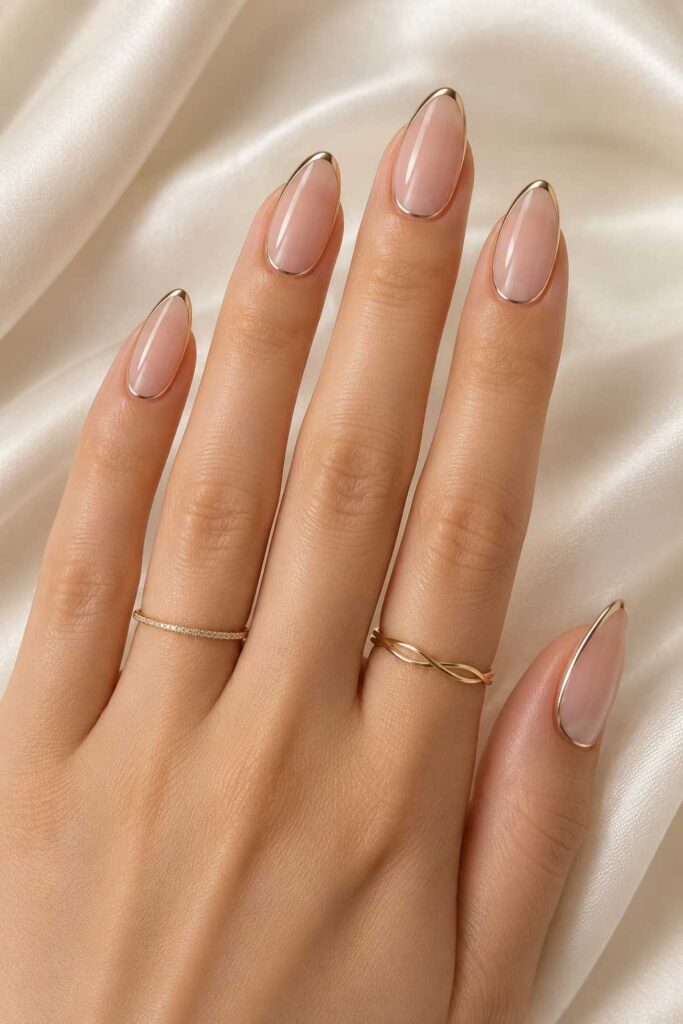 Nude Chrome Outline Nails