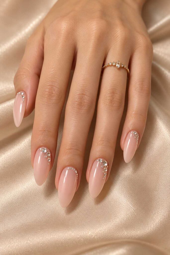 Nude Crystal Accent Nails
