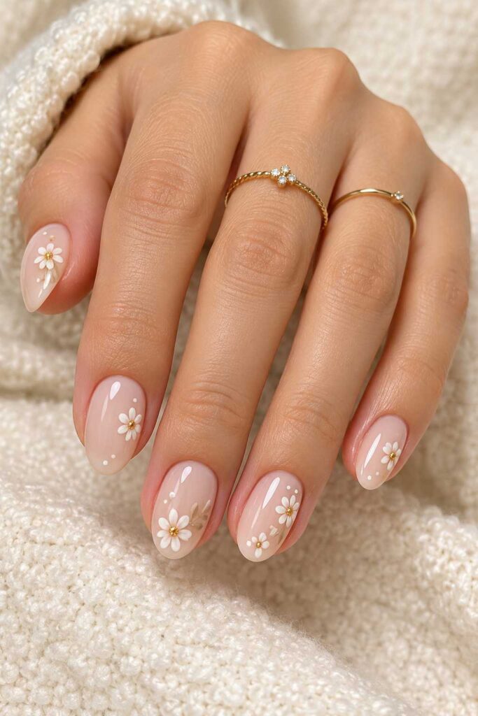 Nude Daisy Nails