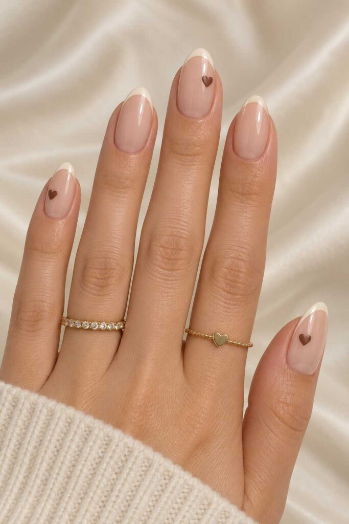 Nude French Tips with Hearts