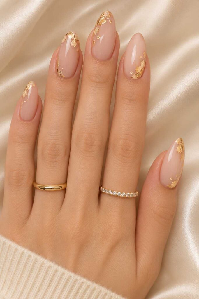 Nude Gold Leaf Nails