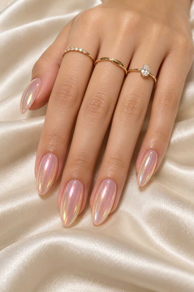 Nude Holographic Glass Nails