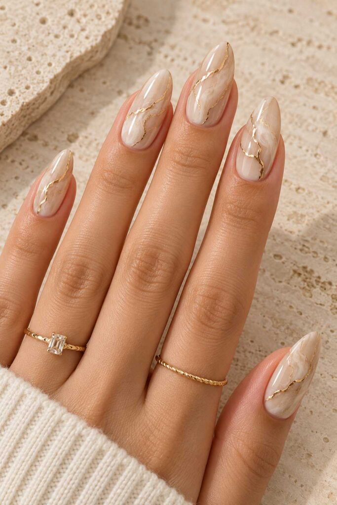 Nude Marble Vein Nails