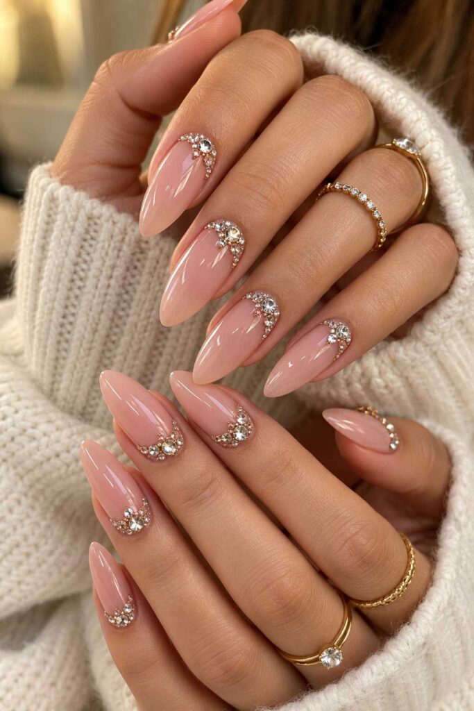 Nude Rhinestone Nails