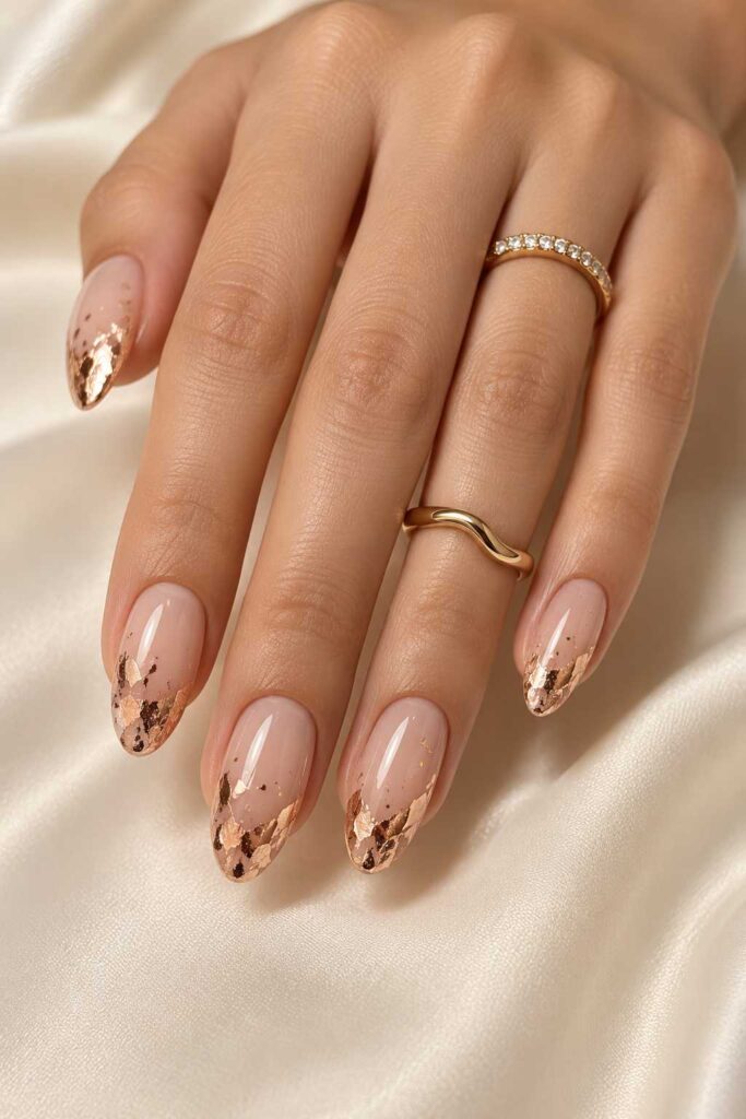 Nude Rose Gold Foil Nails