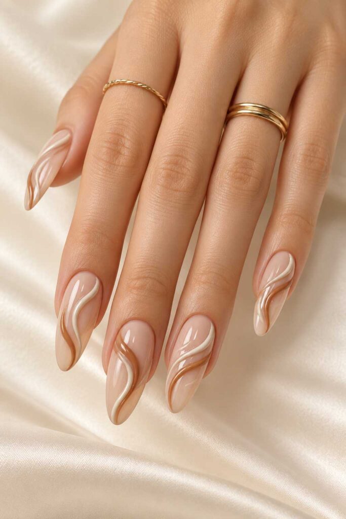 Nude Sculpted Swirl Nails
