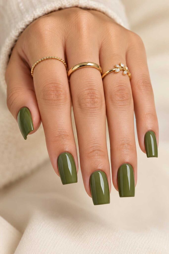 Olive Green Square Nails