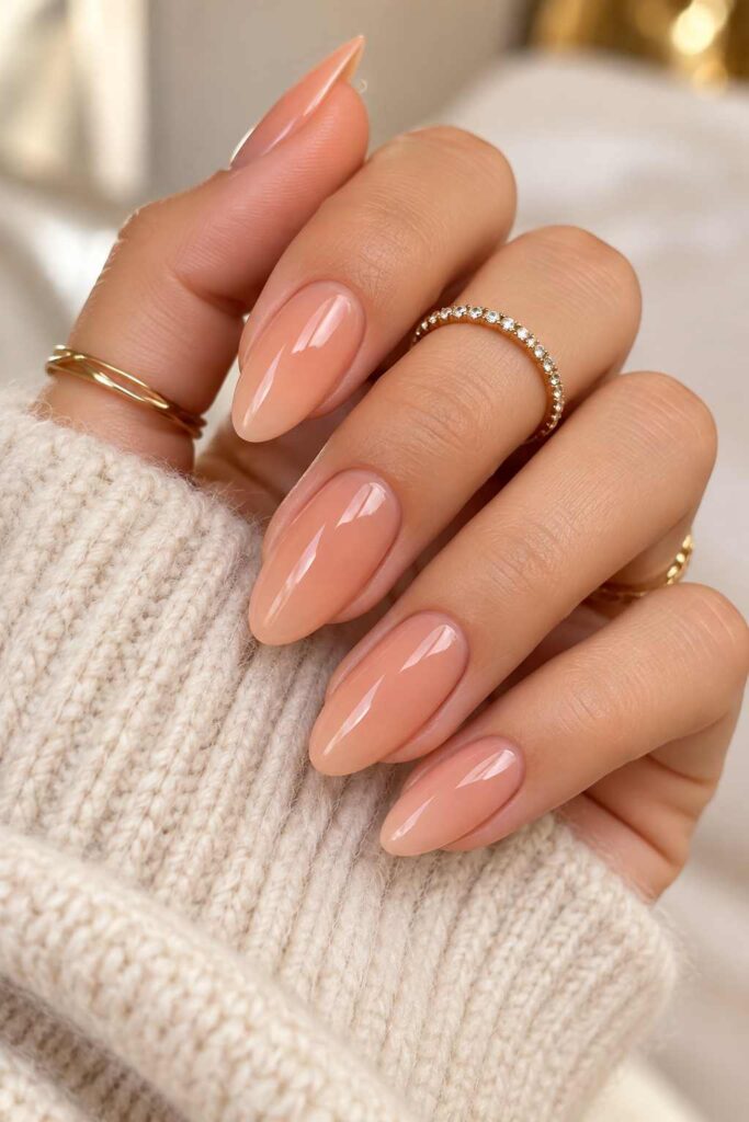 Peachy Nude Almond Nails