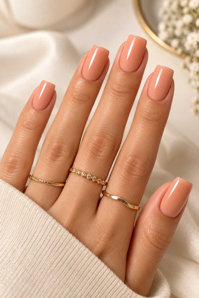 Peachy Nude Square Nails