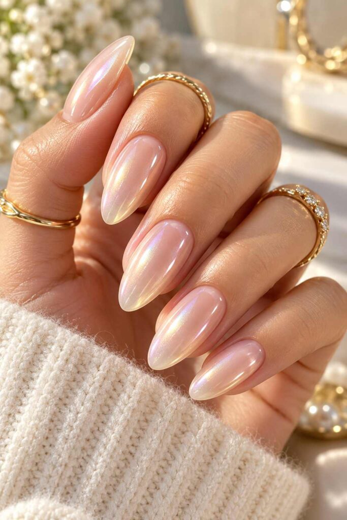 Pearl Glazed Almond Nails