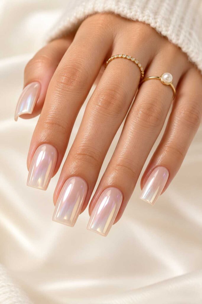 Pearl Glazed Square Nails
