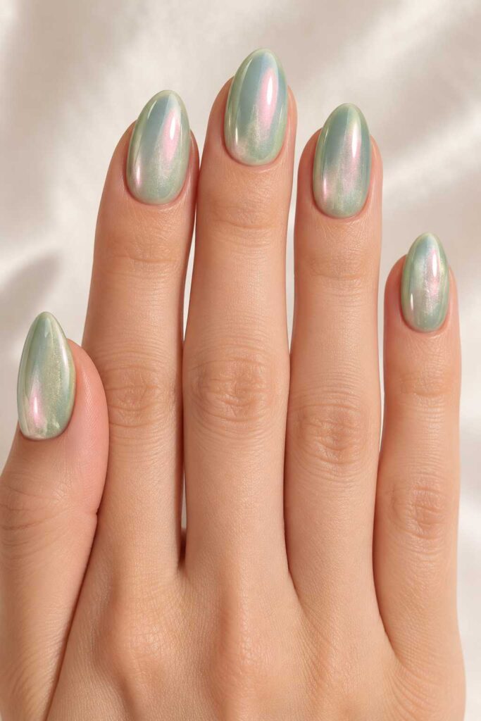 Pearlescent Green Nails