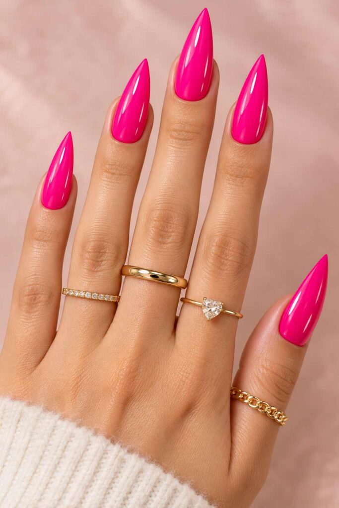 Pink Barbie Stiletto Nails