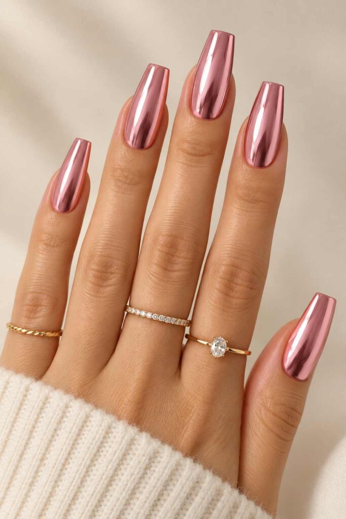 Pink Chrome Acrylic Nails