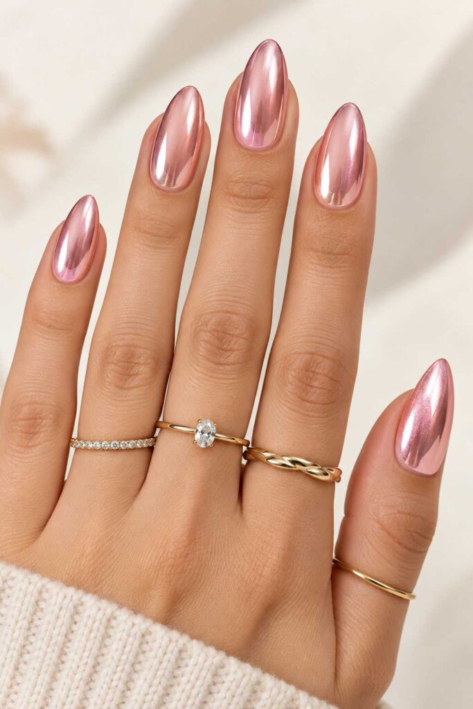 Pink Chrome Gel Nails