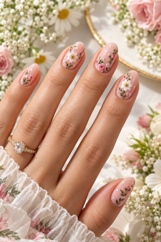 Pink Floral Nails