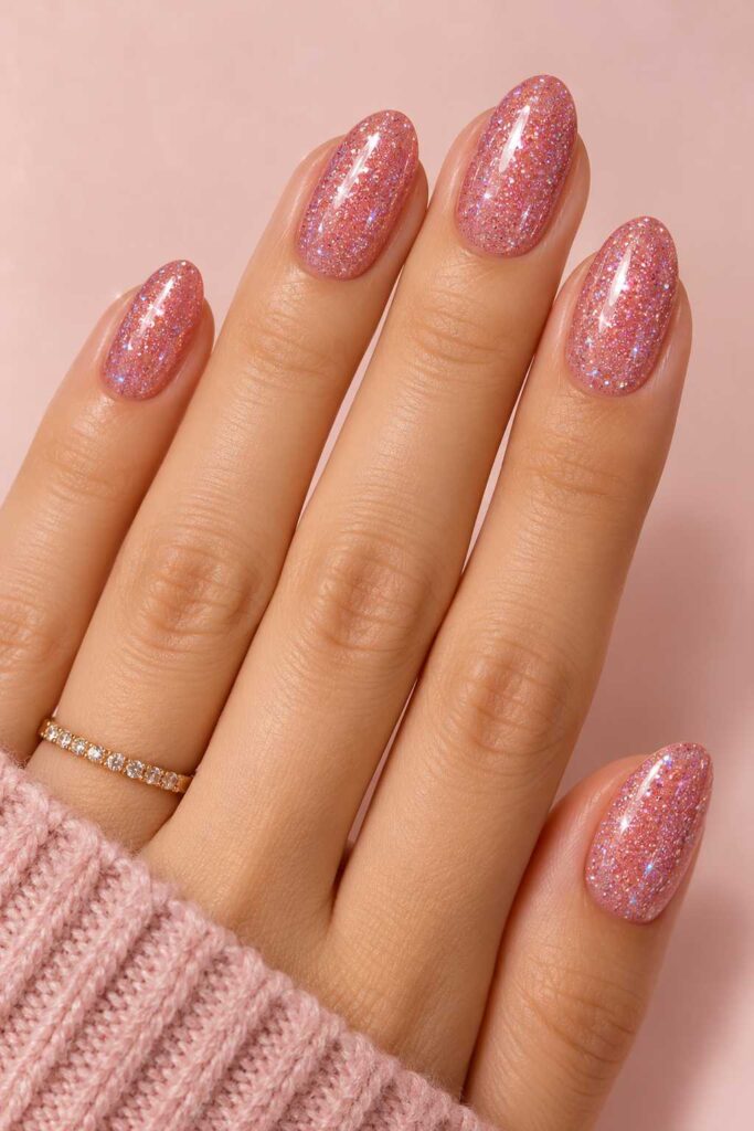Pink Glitter Nails