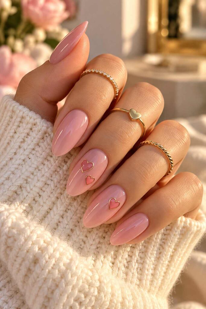 Pink Heart Accent Nails
