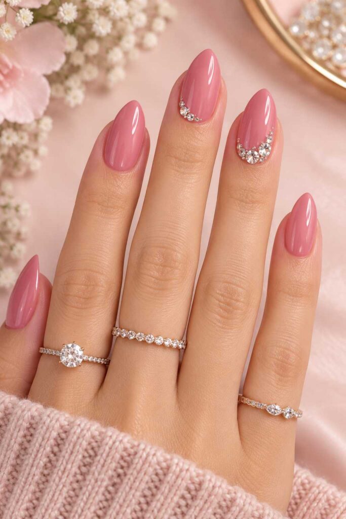 Pink Rhinestone Nails