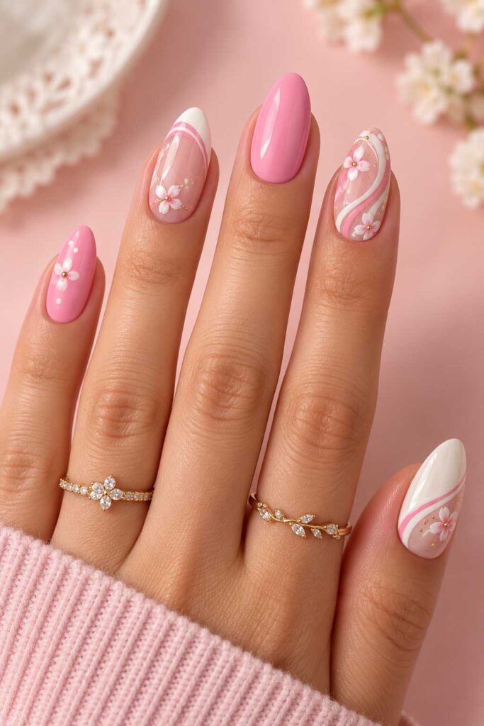Pink and White Nails