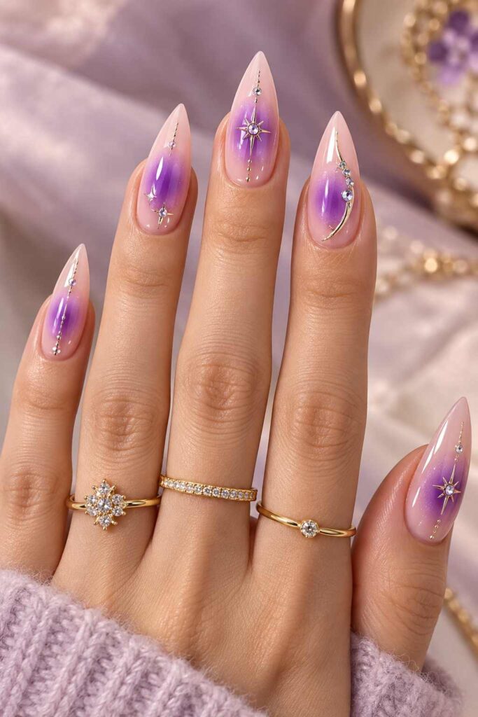 Purple Aura Stiletto Nails
