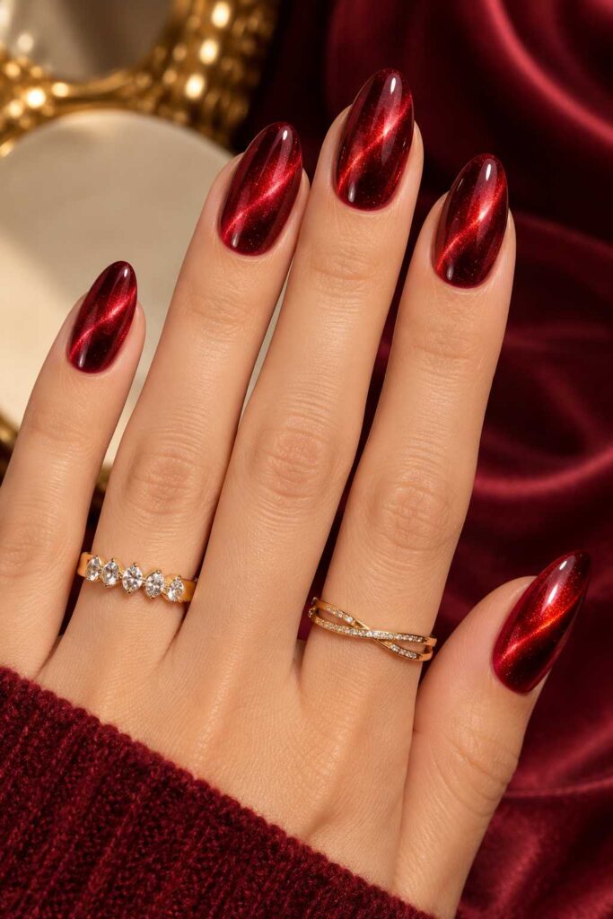 Red Cat-Eye Nails