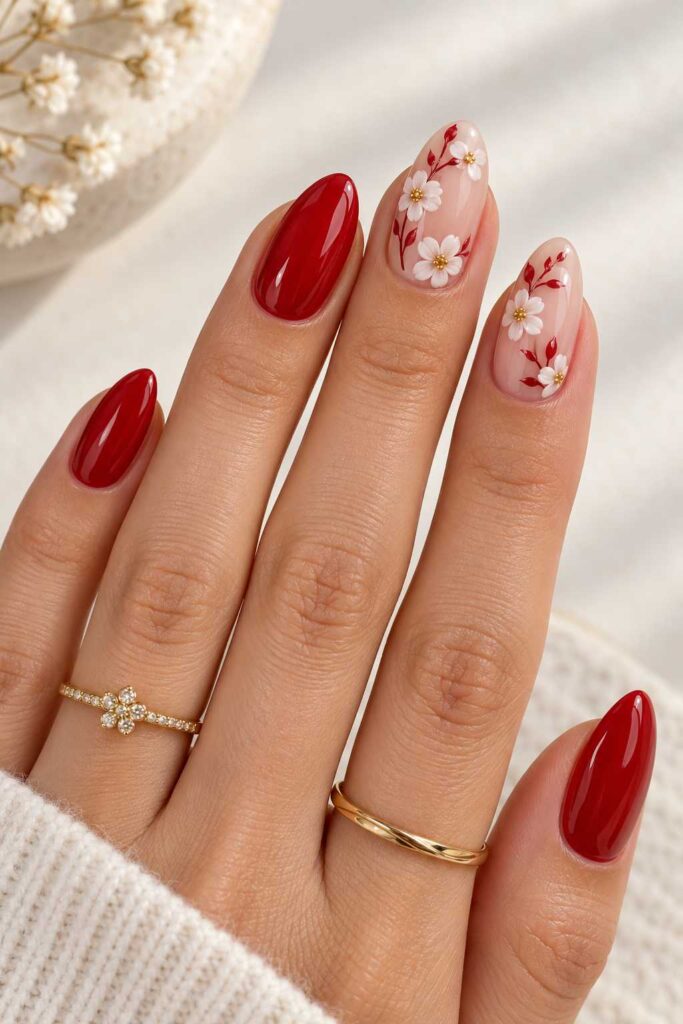 Red Floral Nails