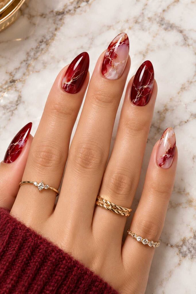 Red Marble Nails