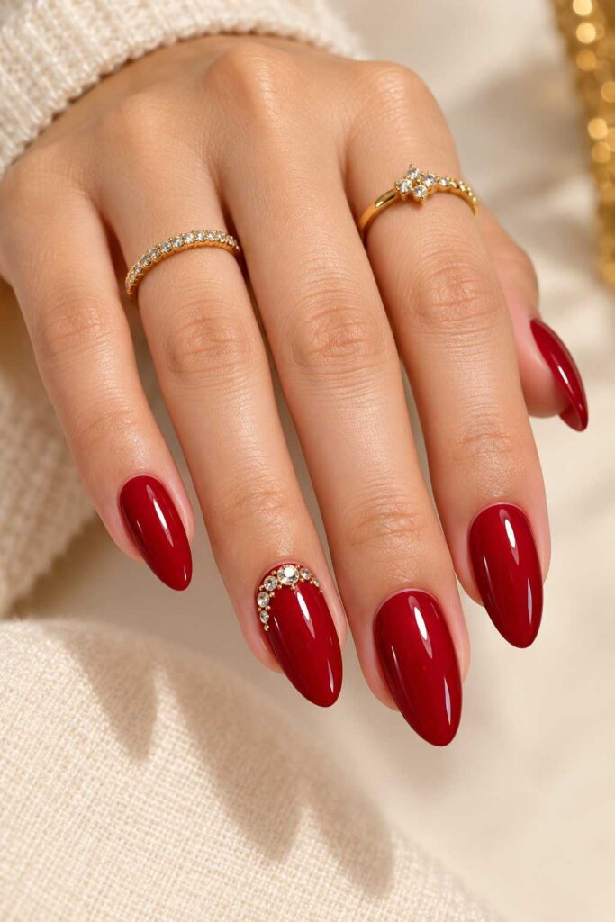 Red Rhinestone Nails