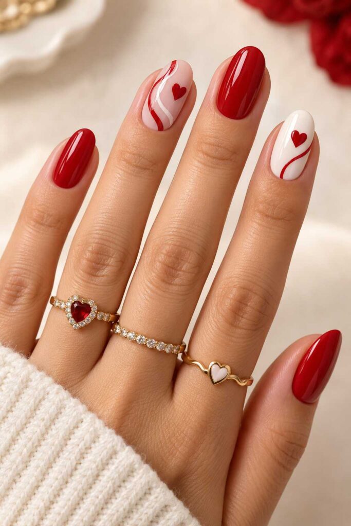 Red and White Nails