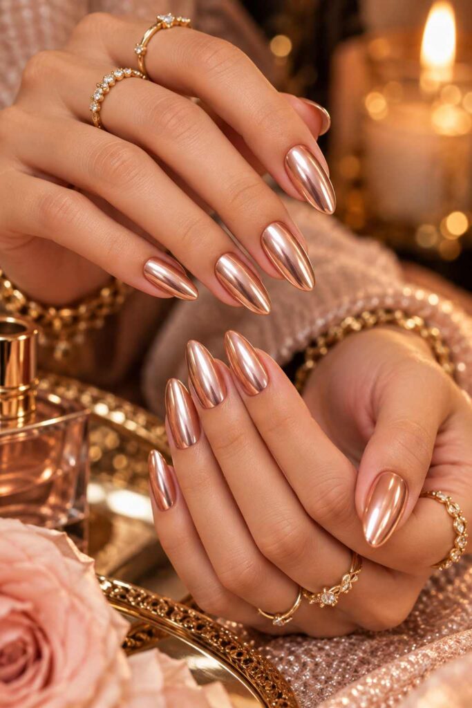 Rose Gold Almond Nails