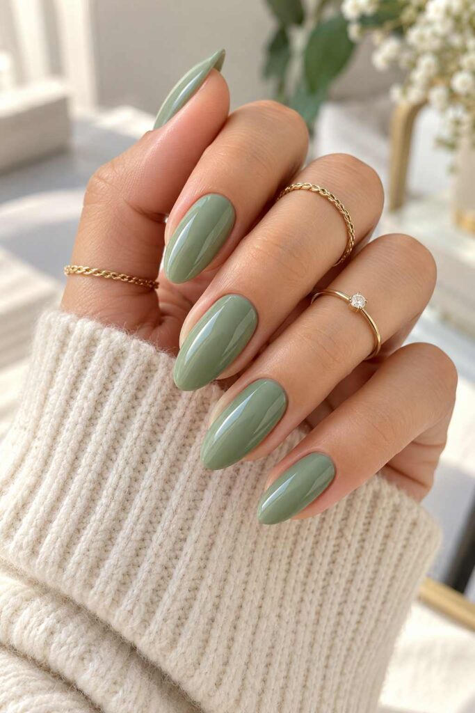 Sage Green Almond Nails