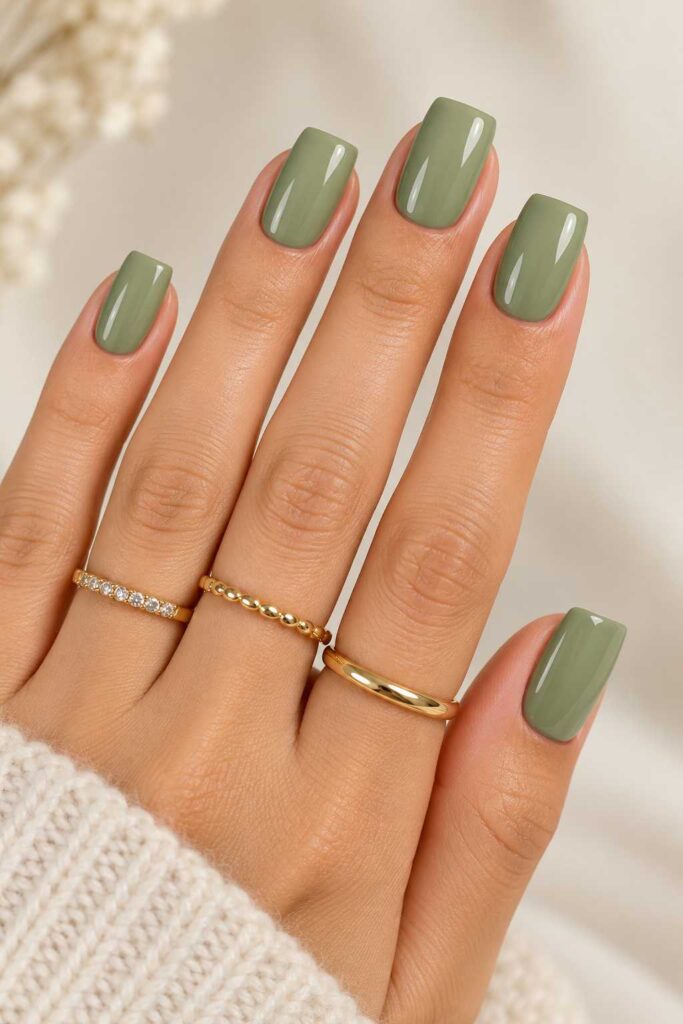 Sage Green Square Nails