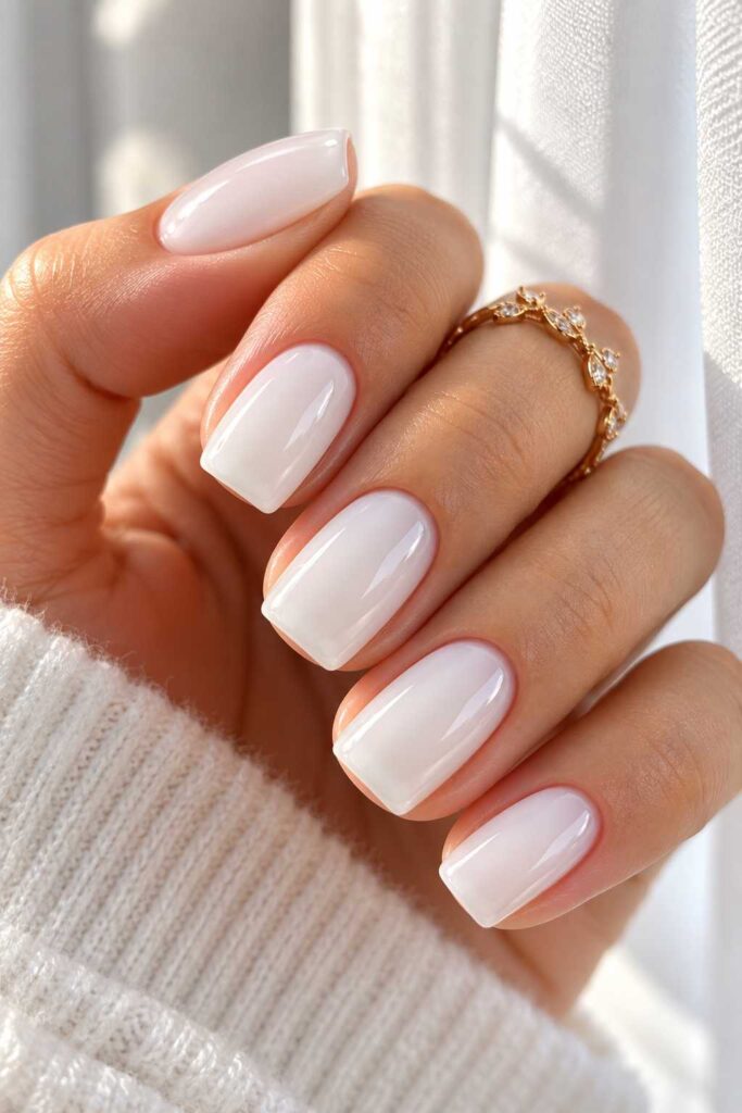Short Milky White Nails