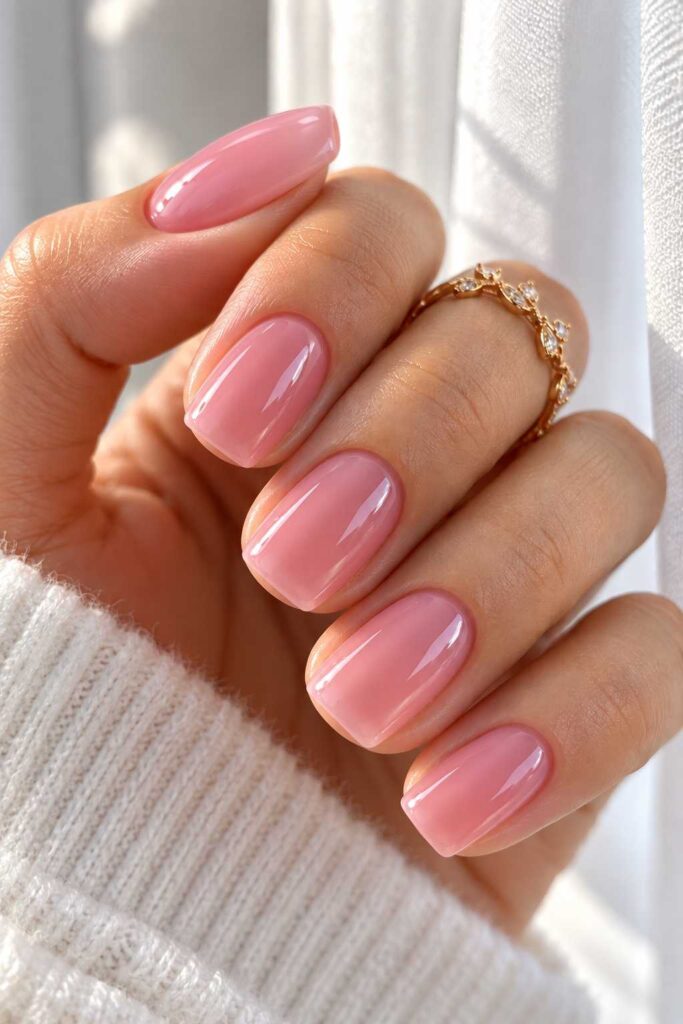Short Pink Glossy Nails