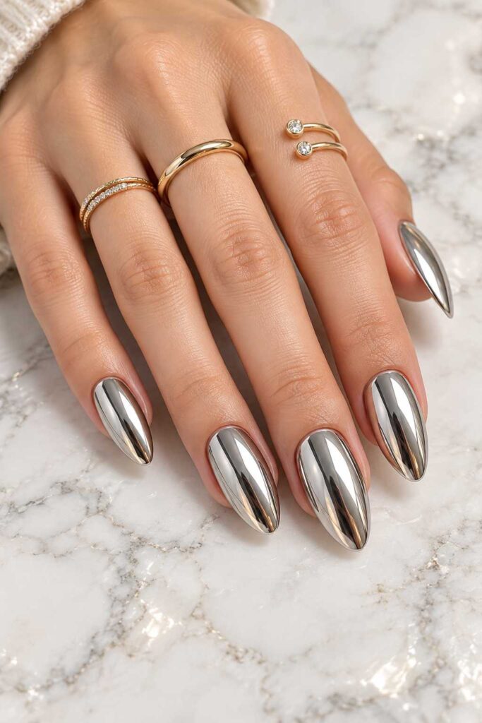 Silver Chrome Gel Nails