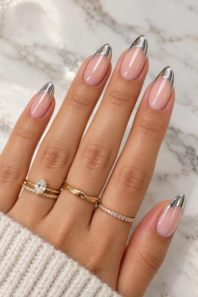 Silver Metallic French Tips