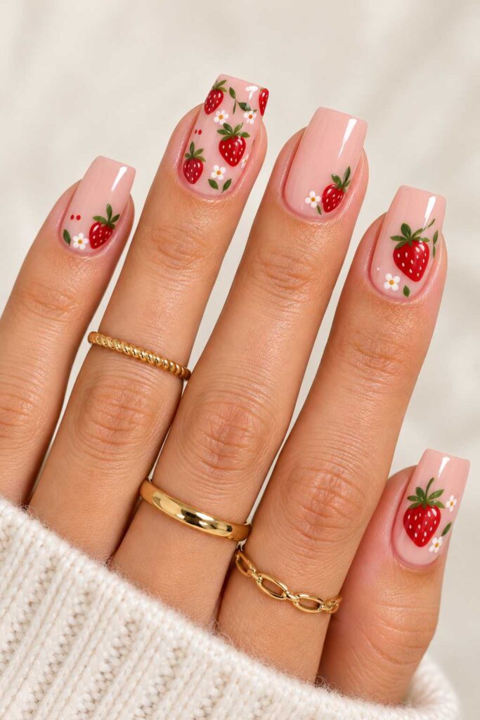 Strawberry Square Nails