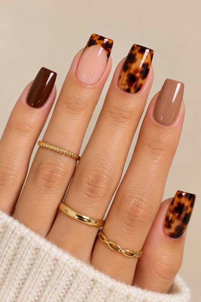 Tortoiseshell Accent Square Nails