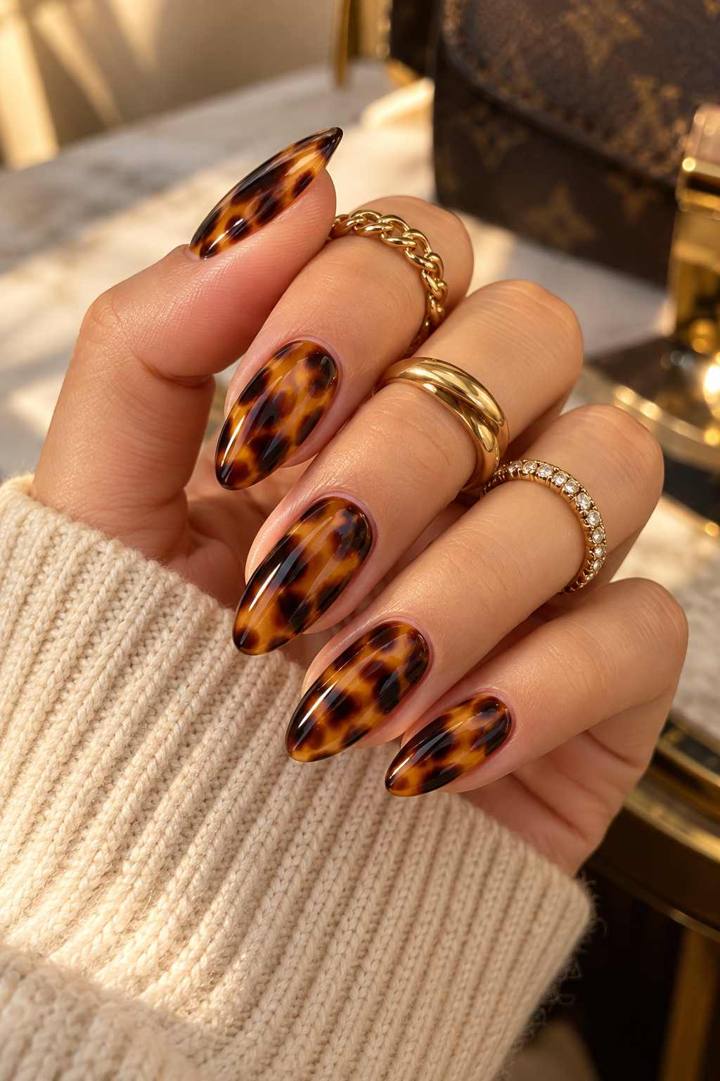 Tortoiseshell Almond Nails