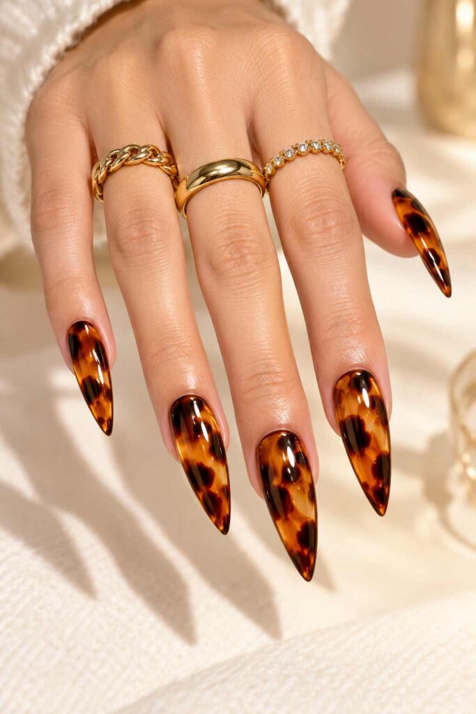Tortoiseshell Stiletto Nails