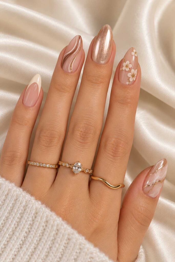 Unique Nude Mix-and-Match Nails