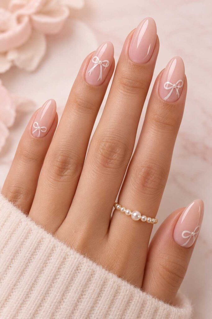White Bow Nails