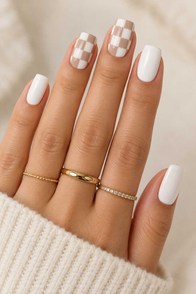 White Checkerboard Nails