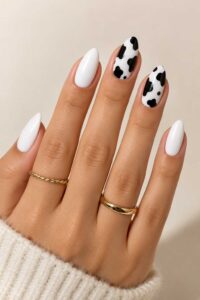 White Cow Print Nails
