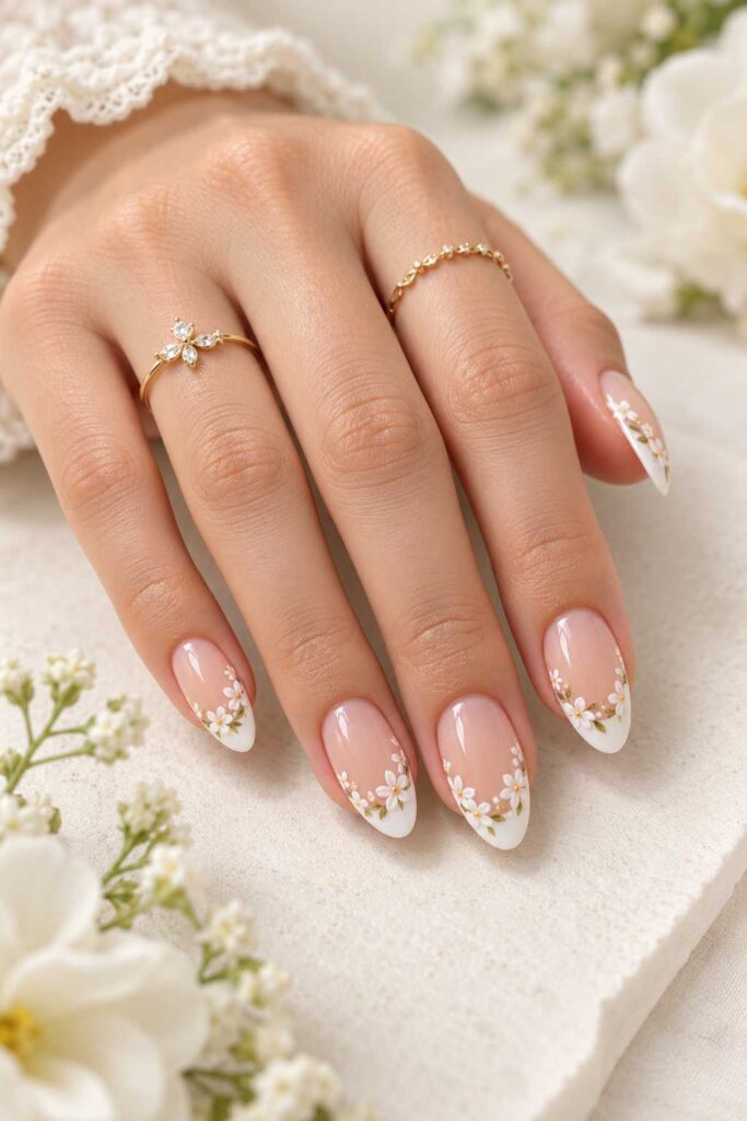 White Floral French Tips