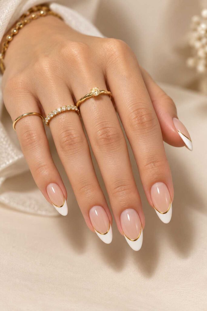 White French With Gold Lines