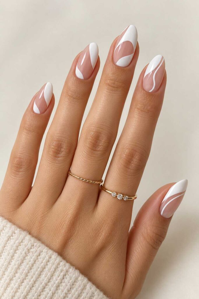 White Negative-Space Nails