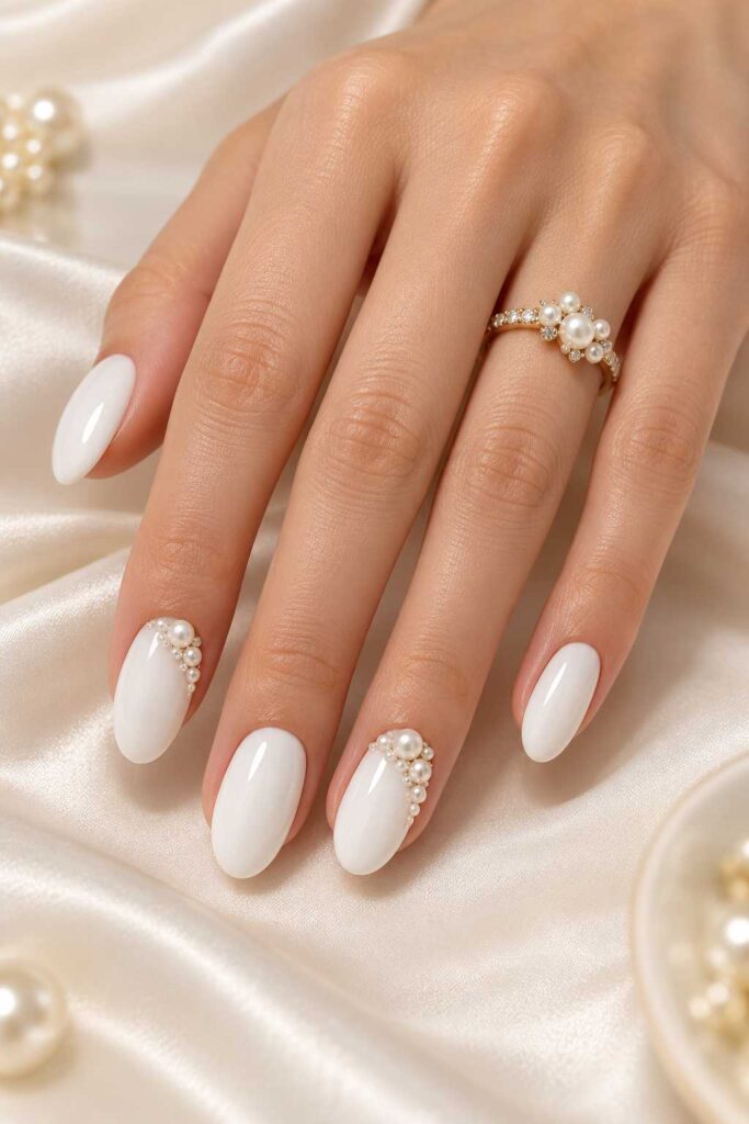 White Pearl Accent Nails